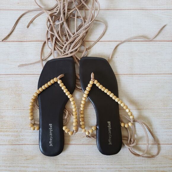 Jeffrey Campbell Leather Xeniah Beaded Ankle Strap Flat Sandal Brown Size 7/38 - Picture 7 of 13